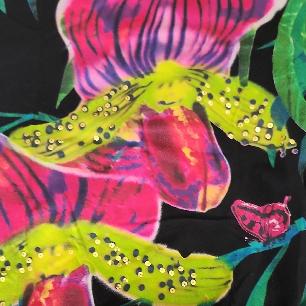 Desigual Black Tropical Floral & Butterfly Scoop-Neck Tee - Picture 4 of 5